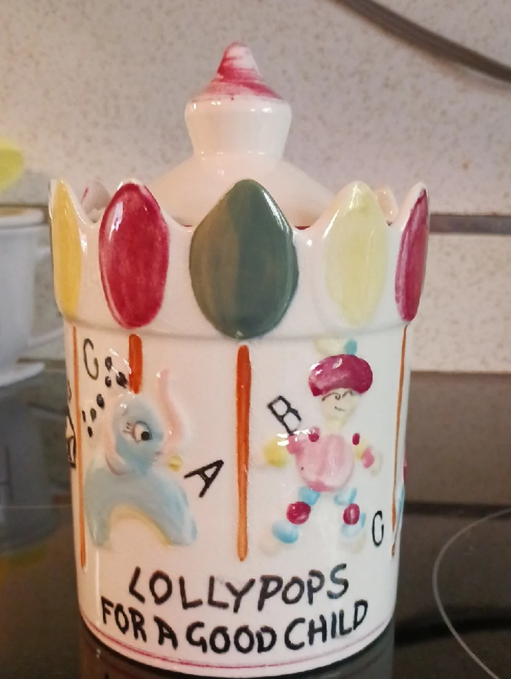 Mid-Century Vtg.  Ceramic Lollypops 🍭 Cookie Jar-Colorful Hand-Painted Design